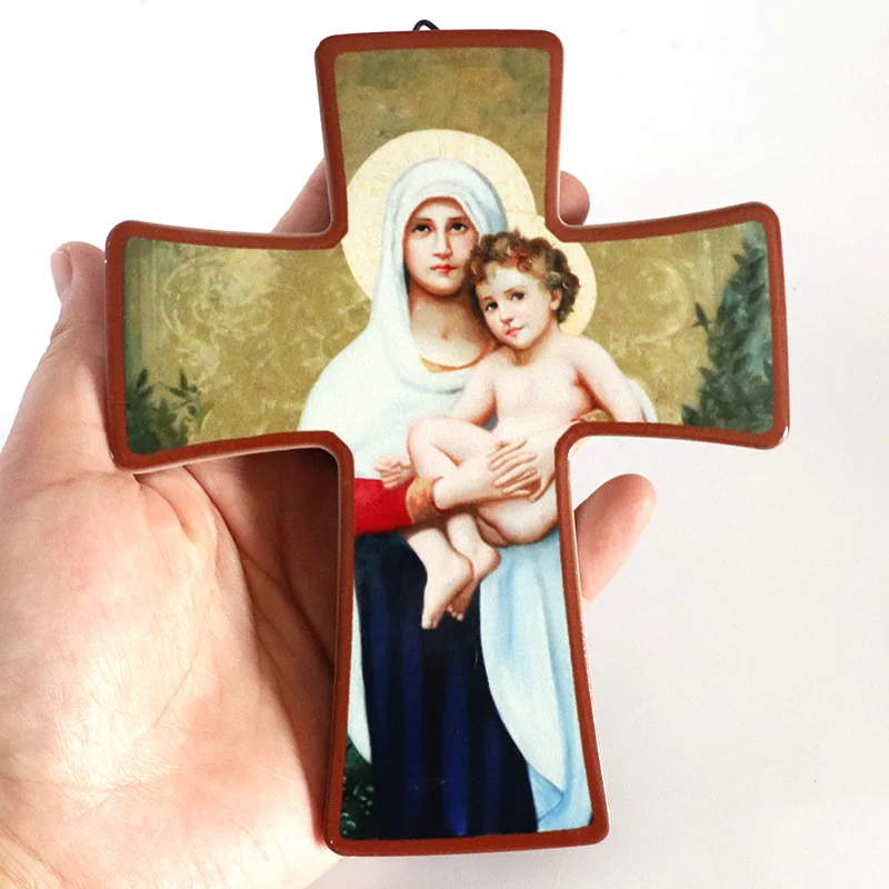 Religious cross ornaments ceramic Blessed Virgin holding son icon wall decoration Imagenes religiosas catolicas home decor gifts