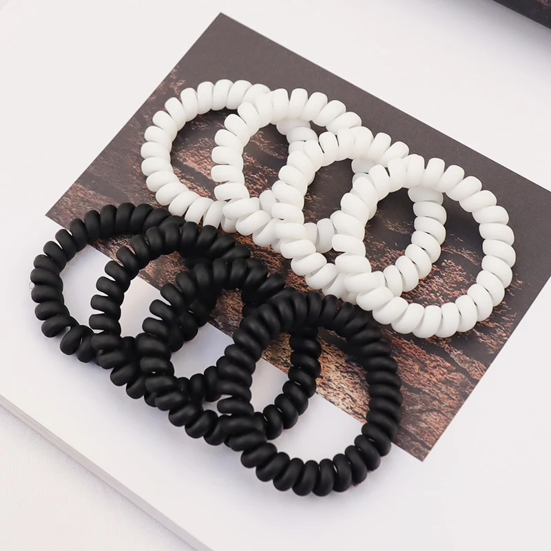 2021 4Pcs/Lot New Matte White Black Telephone Cord Women Elastic Hair Rubber Bands Girls Tie Gum Ponytail  Accessories Headear