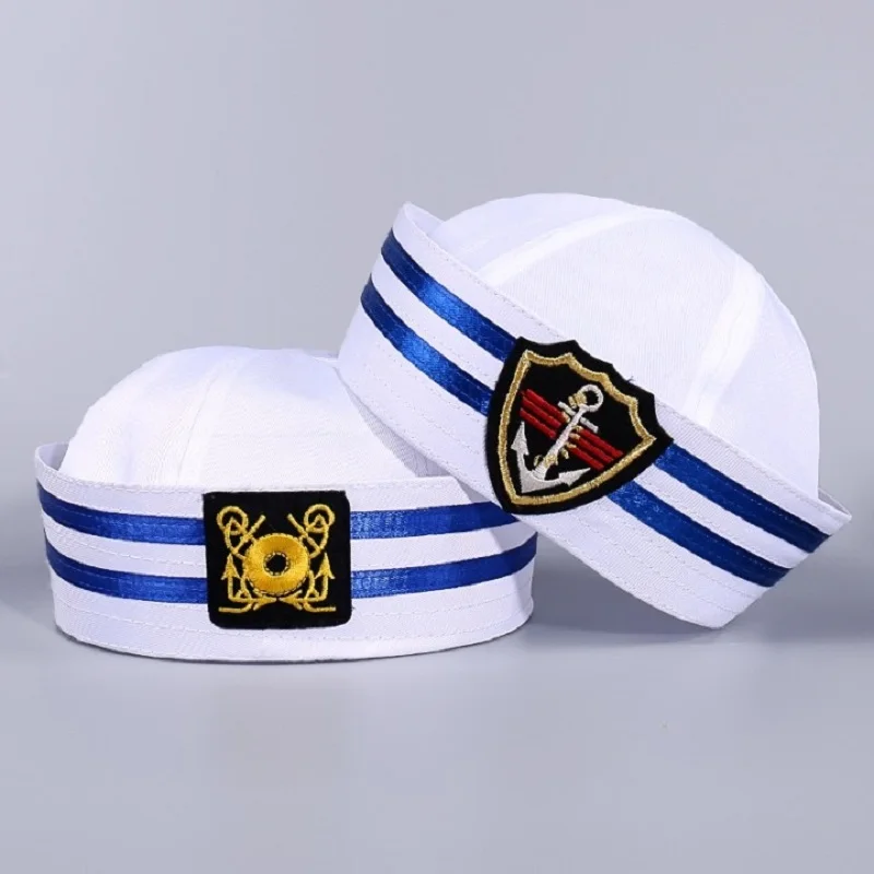 Adult Kids White Captain Sailor Hat Military Hats Navy Marine Caps With Anchor Sea Boating Party Cosplay Costume Children Hat