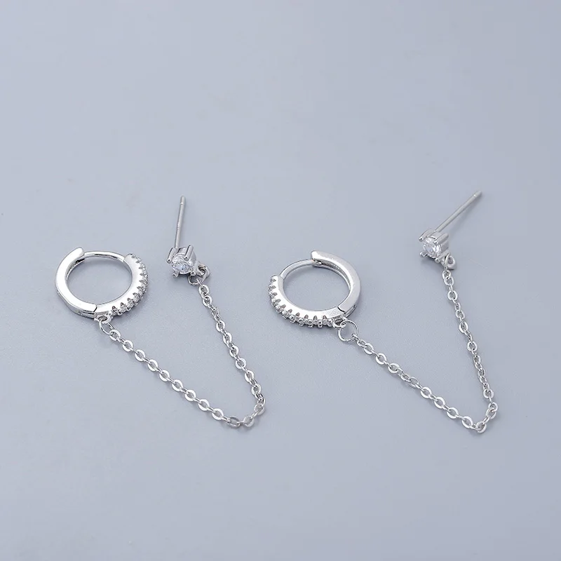 ANENJERY Micro Zircon Double Pierced Hoop Earrings For Women Creative Chain Earrings Party Jewelry