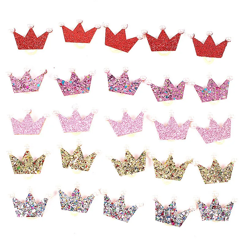 Crown Shape Dog Bows Hair Accessories Glittering Gold Bows with Rubber Band for Long Hair Pets Accesorios Para Perros