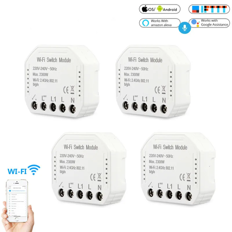 

Wifi Smart Wall Lights Switch Breaker Module 220V 240V Remote Control 1 Gang 1 Way 2 Way Switch Module with Alexa Google Home