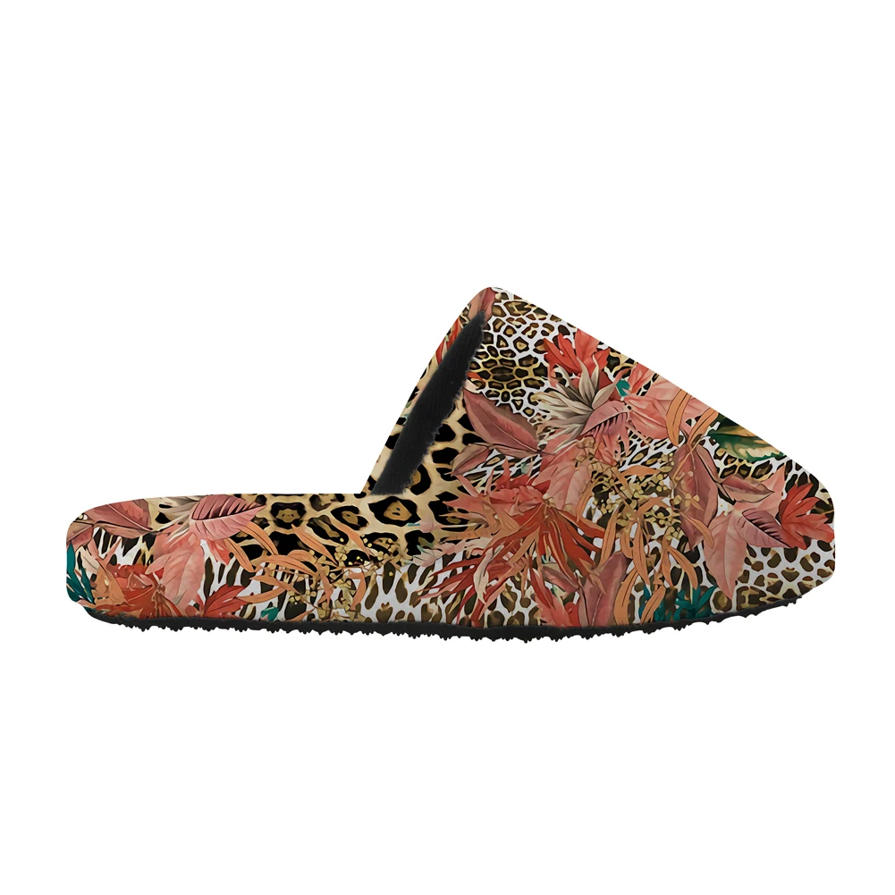 Noisydesigns Thick Soft Bottom Non-slip Home Mens Slippers Autumn Winter Indoor Leopard Flowers Leaf Print Cotton Slippe