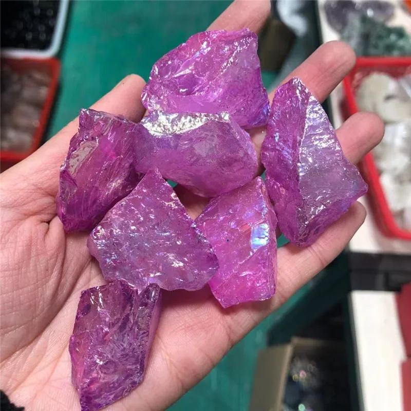 Natural Rough Stone Purple Aura Clear Quartz Raw Crystal Stone Decor For Home