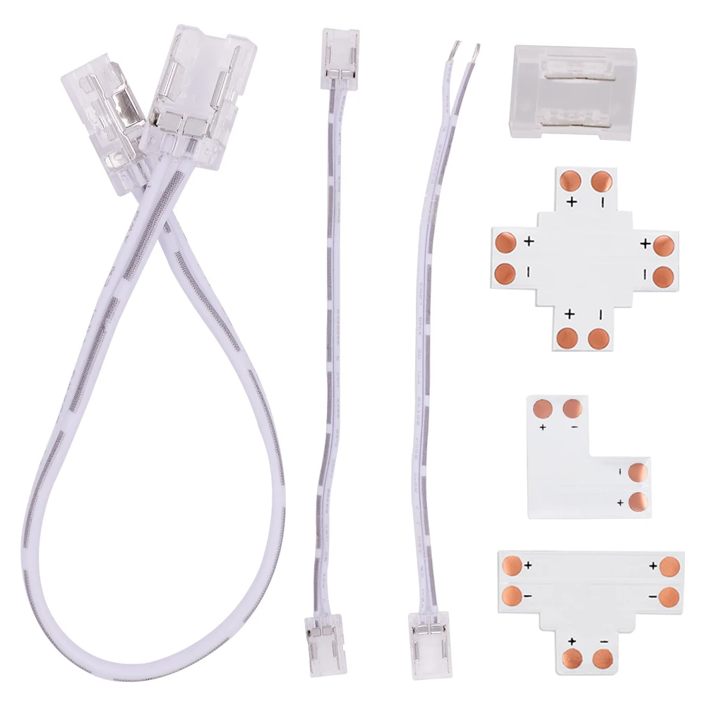 LED Connector 2pin 5V 12V 24V Solderless Clips For 8mm 10mm PCB Single Color 5050 2835 LED Tape Light Strip to Wire Connectors