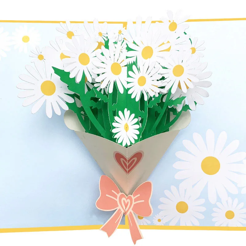 

10pcs Handmade Origami Daisy Flower 3D Pop UP Greeting Invitation Card For Wish Thanks Christmas Wedding Birthday Party Gift