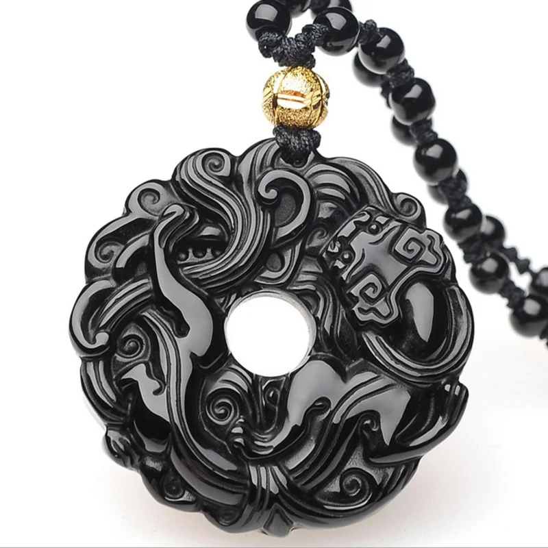 

Natural Obsidian Domineering Charm Jewelry Fine Jewelry Bibcock Fortune Charm Safety Buckle Crystal Pendant Necklace Jewelry