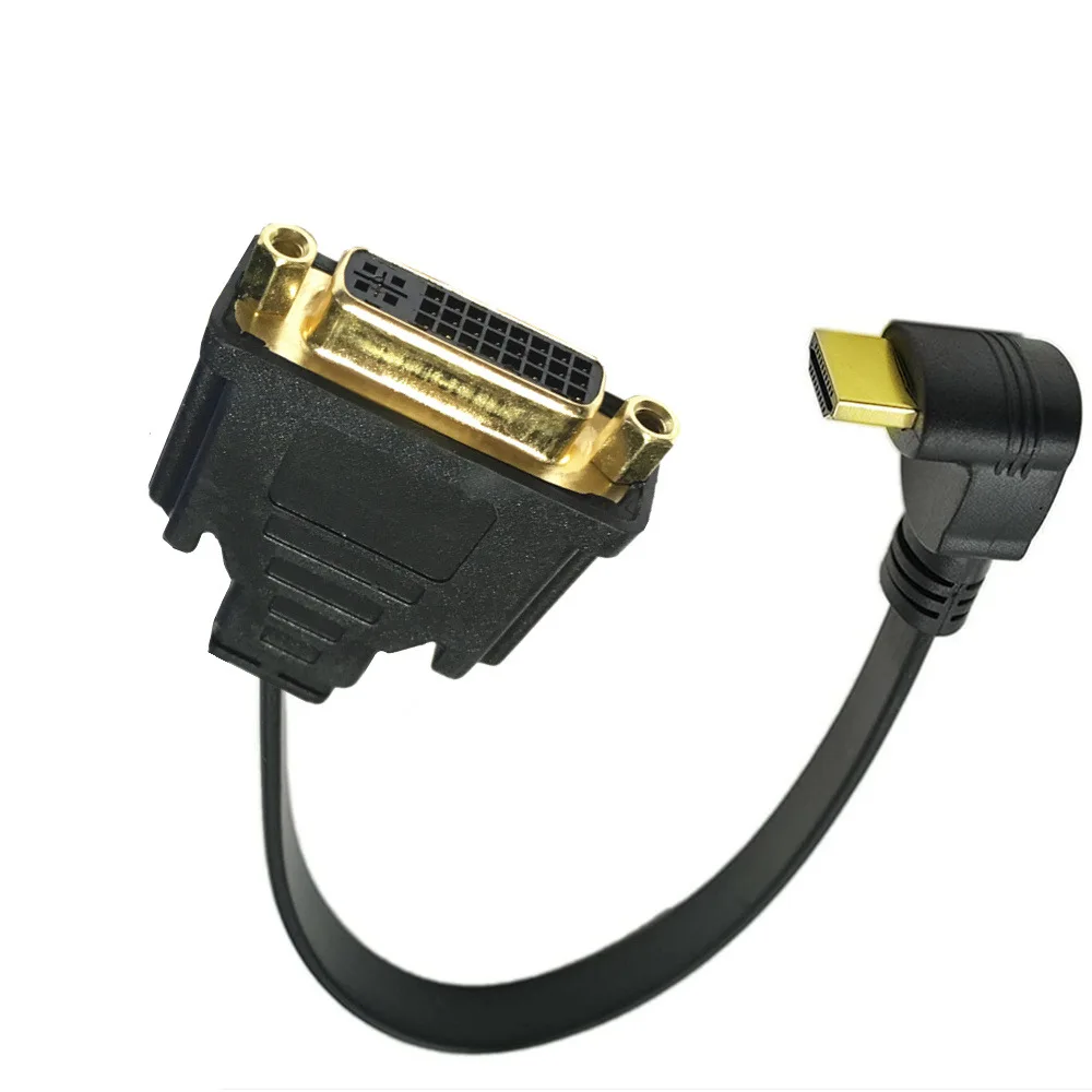 Flat Slim High Speed HDMI-compatible Male UP Angled 90 Degreeto DVI 24+5 Male / Female  Cable 0.3m