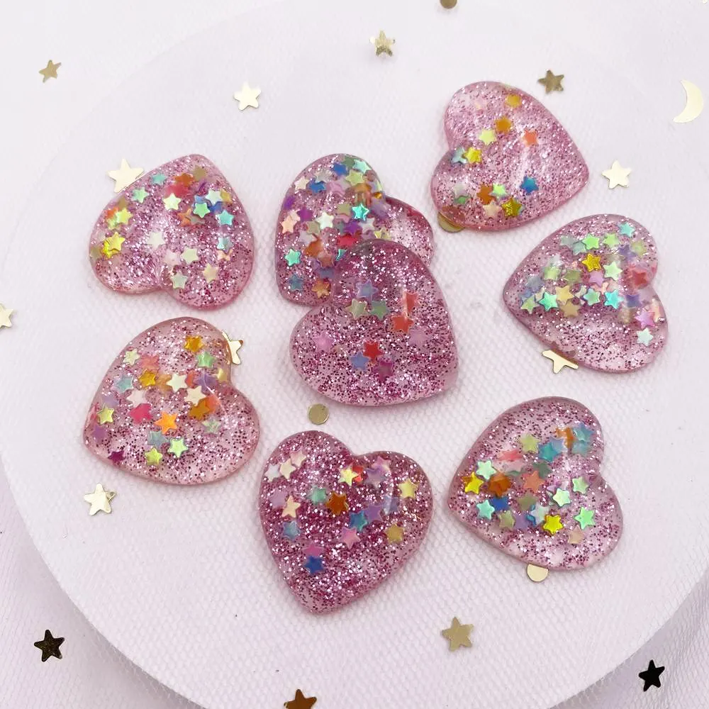 12Pcs  Shiny Resin 20mm Heart Colourful Star Gem Flatback Rhinestone Clothing Applique Scrapbook Jewelry DIY Craft Supplie OF938