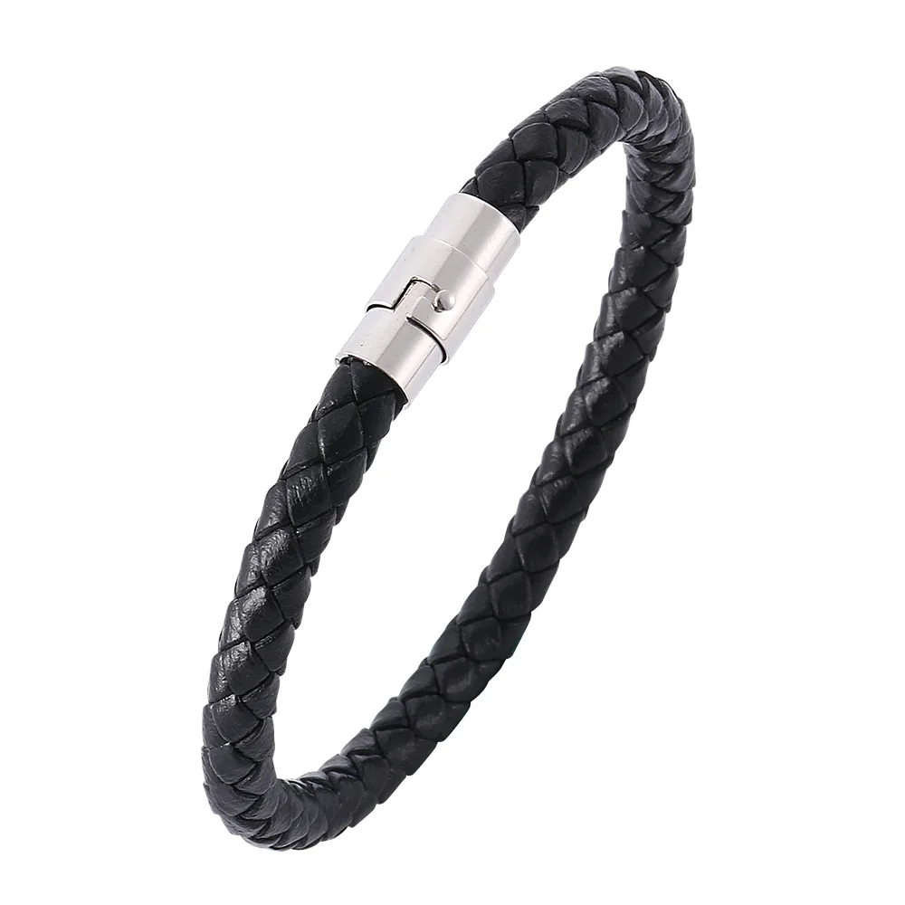 Classic Braided Leather Men Bracelets Fashion Magnetic Clasp 4 Colors Available Leather Bangles Simple Hand Jewelry Men Gifts