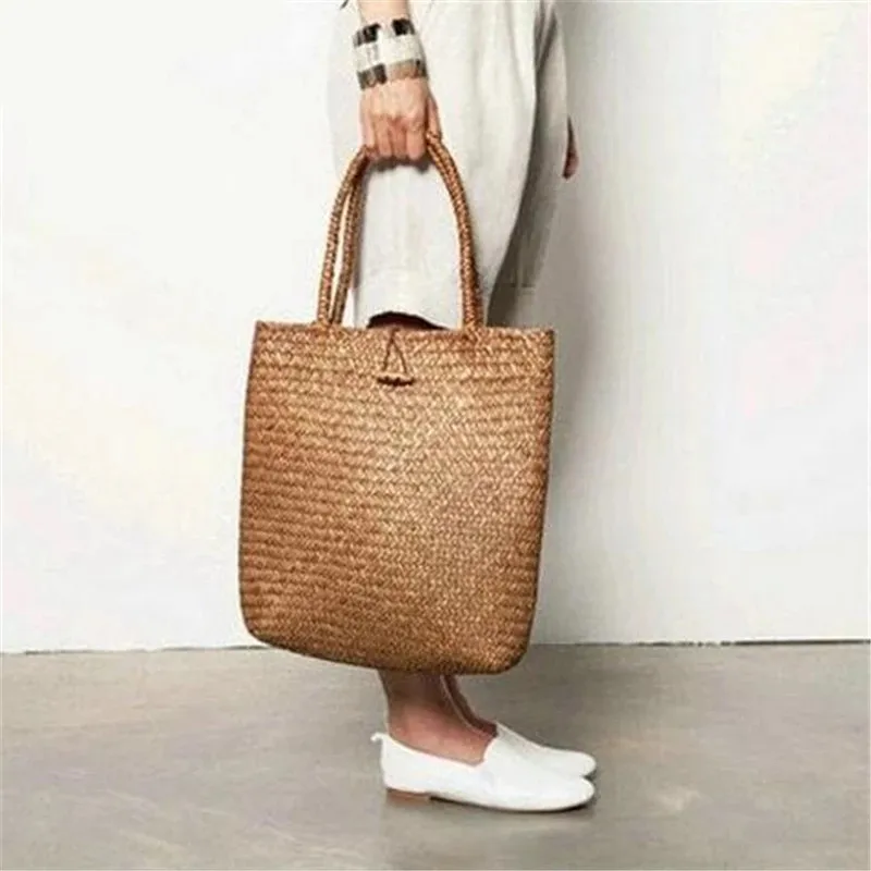 Fashion Designer handmade Bags women straw rattan Handbag woven Wicker Shoulder Bag Shopping Straw Tote Bag