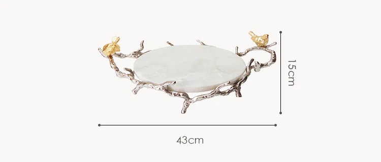 Vintage Two Bird Statues Alloy Tray White Marble Home Decoration Round Retro Tray Bread Plate For Home Kitchen Church Wedding