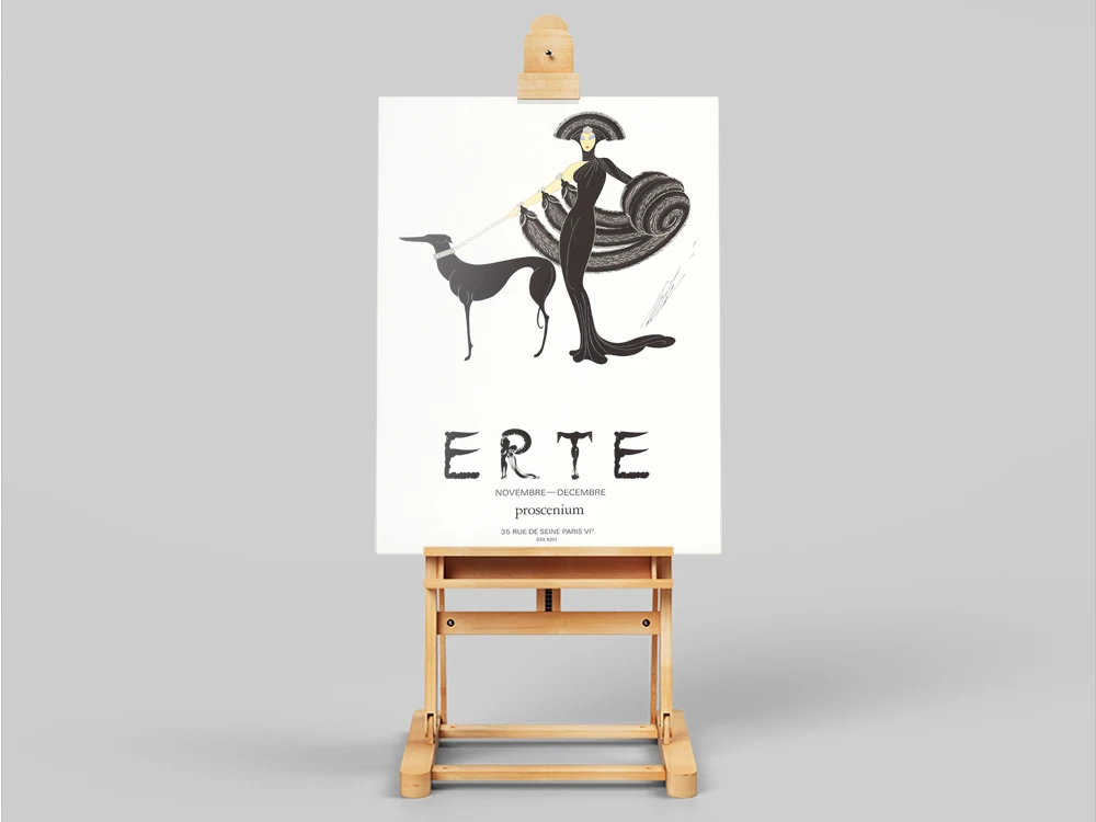 Erte original Art Deco Poster, Erte Poster, Erte Fashion print, Lady & Greyhound, Vintage Fashion, Vintage Art deco poster, Art