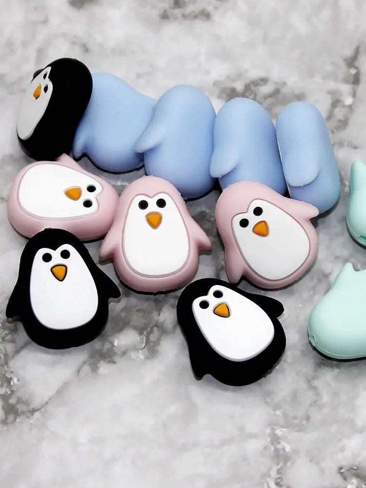 Cute-Idea 10PCs Mini Penguin Silicone Beads Teething Chewing Food Grade Toys Pacifier Chain Rodent Accessories DIY Teether