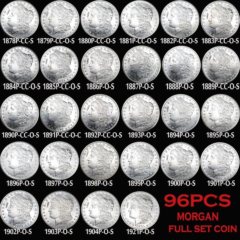 96PCS 27g USA Morgan Coins Set 1887-1921 Antique USA Dollar COPY Commemorative Replica