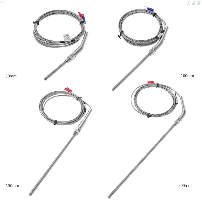 2m K Type Thermocouple Probe 50mm/100mm/150mm/200mm Stainless Steel Thermocouple 0-400C Temperature Sensor l29k