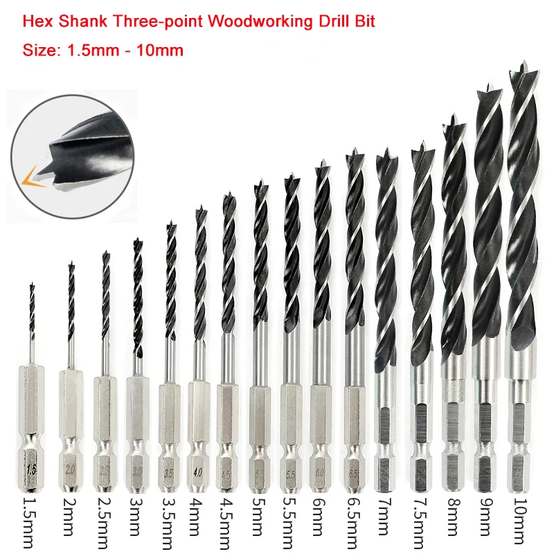 1Pcs Hex Shank Three-point Woodworking Drill Bit Perforating Support Drill Electric Drill Rotary Head Wood Hole Special Opener