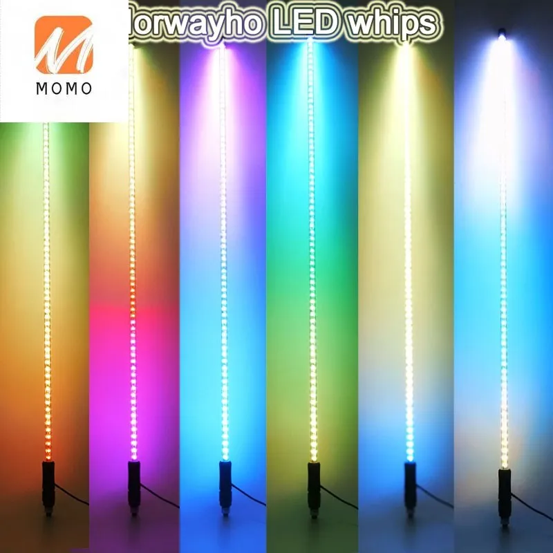 Hot-selling 2FT flexible RGB LED  light whip antenna for ATV/UTV/RZR/BUGGY from manufacturer LED whip