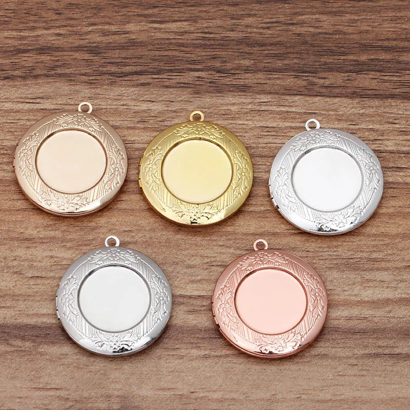 

10pcs 32mm Round Photo Locket Pendant DIY Findings Crafts Multi-color Women Vintage Brass Opening Photo Box Jewelry