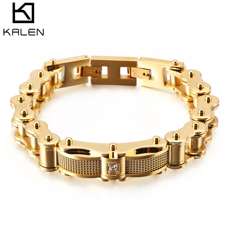 KALEN Bike Chain Bracelet Men Stainless Steel Motorcycle Punk Bracelets Male Jewelry