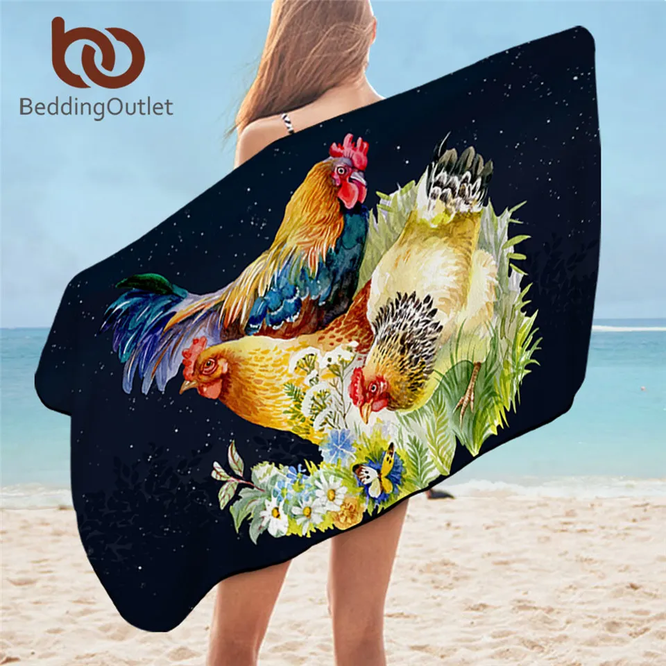 

BeddingOutlet Chicken Bath Towel For Bathroom Watercolor 3D Print Cock Stylish Beach Towel Flower Floral Aniaml Serviette 1pc