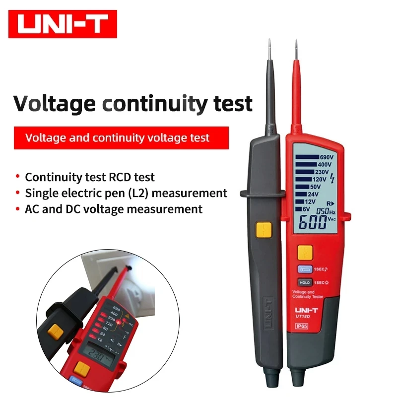 UNI-T Digital Voltmeter UT18C UT18D AC DC Voltage Continunity Tester 690V LCD Display 3 Phase Sequence RCD Electrical Tester