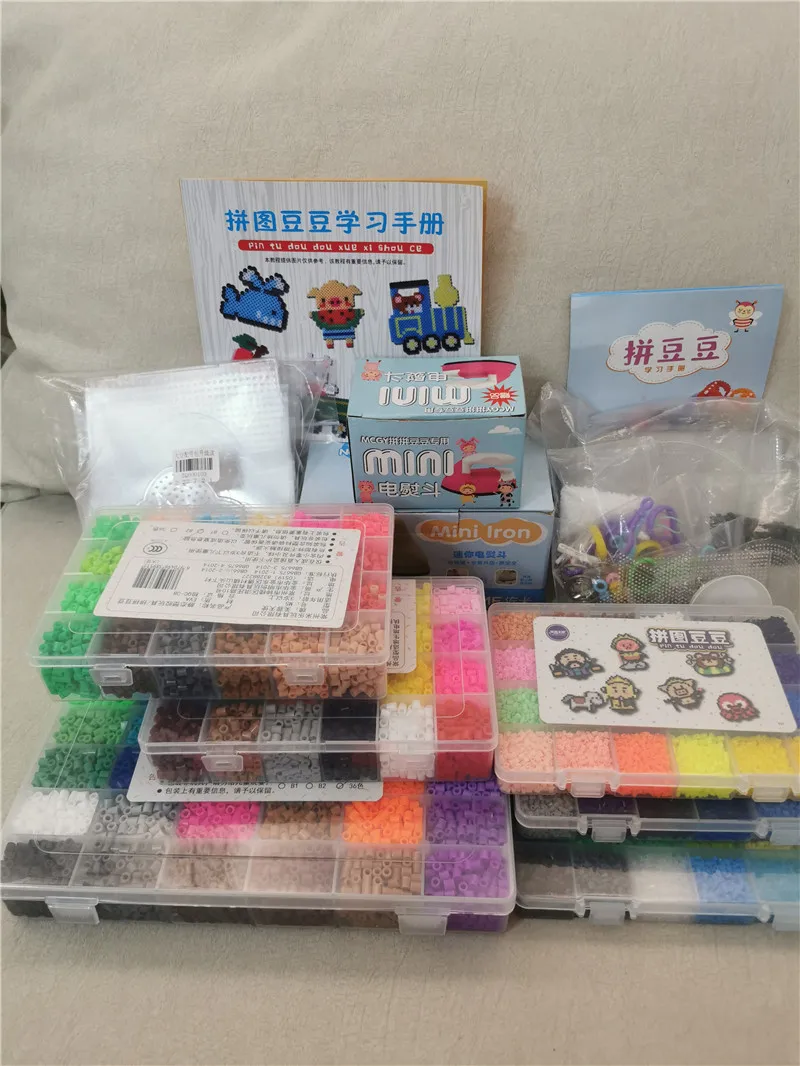 Perler Beads 키트, Hama Bead 전체 세트, 페그보드 및 다리미 포함, 3D 퍼즐, DIY 장난감, 어린이 창의적 수제 공예 장난감 선물, 5mm, 2.6mm