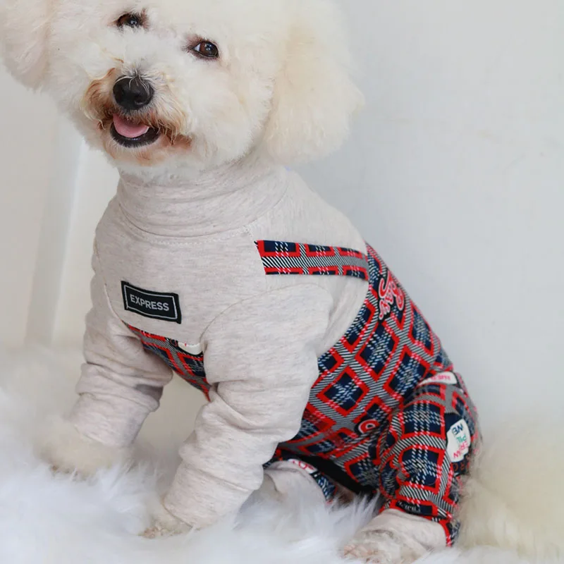 Pet Dog Jumpsuit 100%Cotton Puppy Clothes Overalls Rompers Outdoor Fake Two Pieces Dungarees Suit For Small Dogs Pajamas Poodle