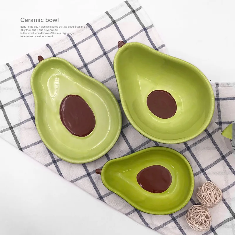 Novelty Cute Avocado pineapple Shape Ceramic Fruit Salad Plate Snack Dish Nordic Creative Breakfast Cereal Dessert Plate