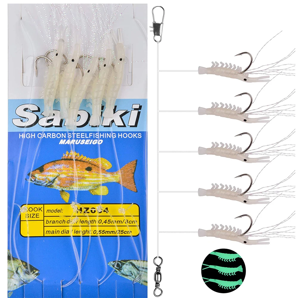 20/40/60Bags Luminous Shrimp live bait rigs Flash Glow lure String Fish Hooks Saltwater Mackerel Artificial Bait Fishing Gear