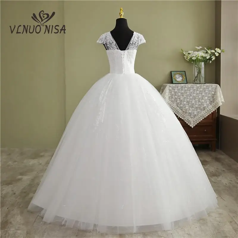 Vlnuo Nisa Real Video New Fashion O Neck More Pearls Plus Size Wedding Dress With Sleeve Long Lace Appliques Vestido De Novia