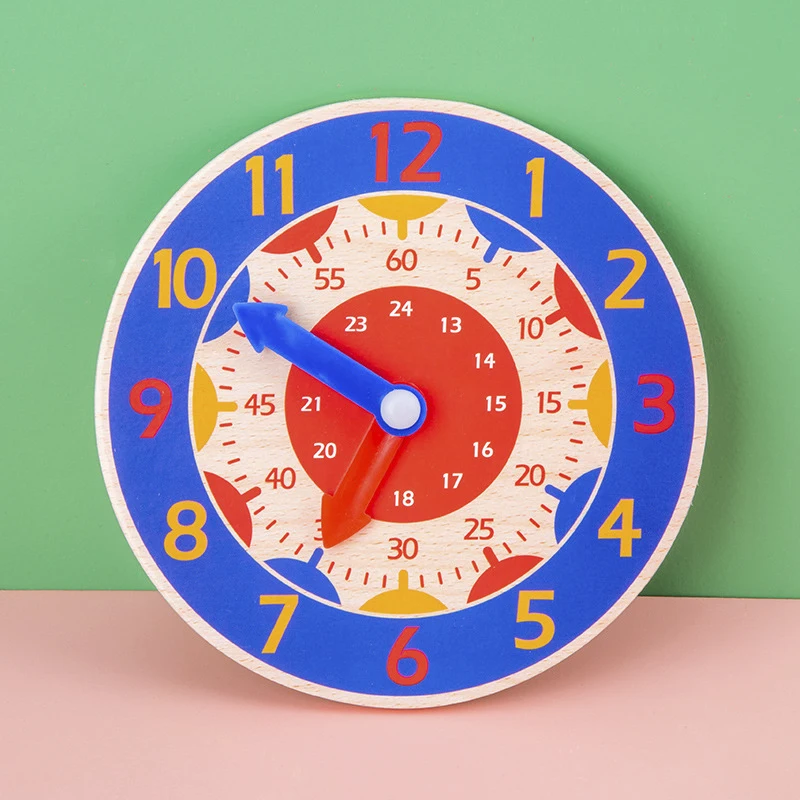 Horloge en bois Montessori pour enfants, horloge colorée, jouets fuchsia, aides aux enfants d'âge alth, heure, minute, seconde Leone nition