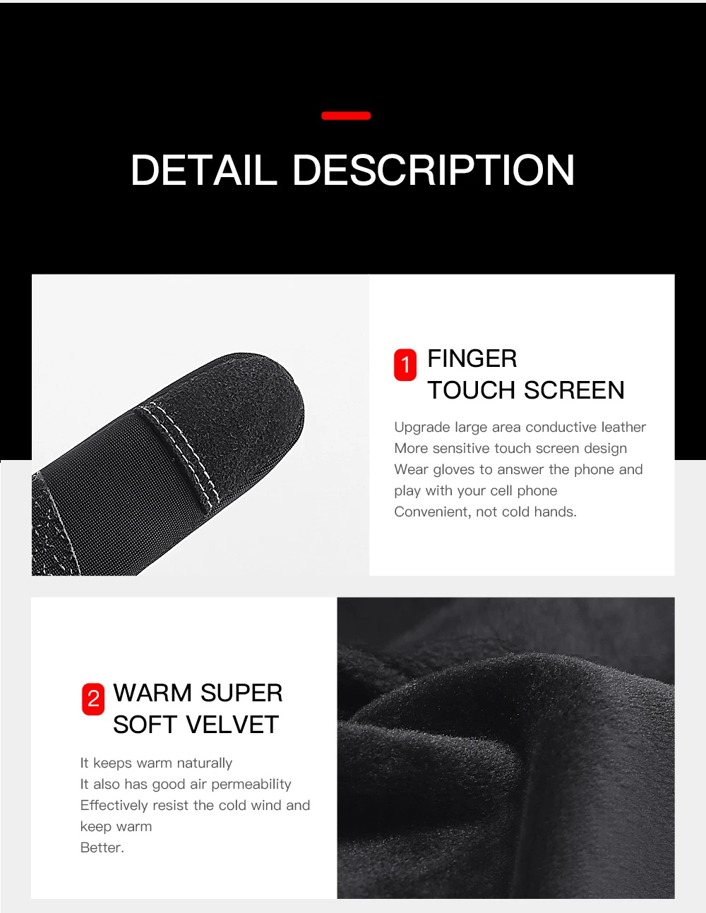 Kyncilor Winter-Fahrradhandschuhe, wasserdicht, Fleece, Samt, Touchscreen, Fahrradhandschuhe zum Angeln, Wandern, Winterhandschuhe – Detail 12