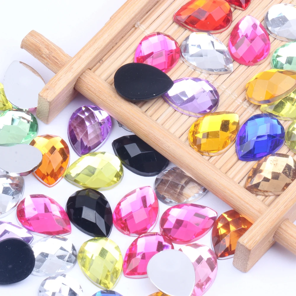 

10x14mm 1000pcs Acrylic Beads Tear Shape Earth Facets Flat Back Many Colors Glue On Nails Art Rhinestones DIY Decorations