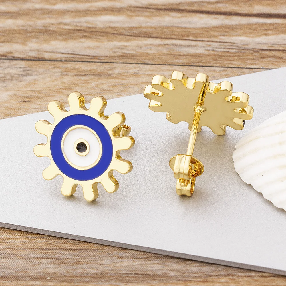 AIBEF Small Gold Stud Earrings Women Girl Evil Eye Sunflower Earrings Gift 3 Colors Choose Charm Fashion Lucky Wedding Jewelry