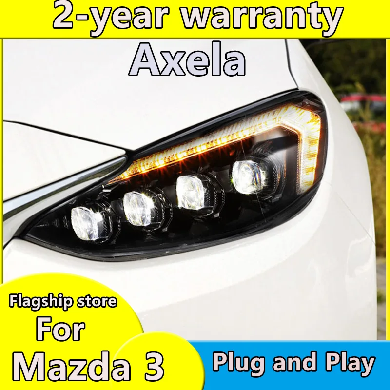 1 Pair Car Left & Right Front Headlight for Mazda 3 M3 Axela 2014-2019 Headlights All LED DRL lamp for Mazda3 Car Accessories