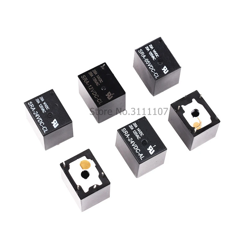 

5PCS/lot 5V 12V 24V 20A DC Power Relay SRA-05VDC-CL SRA-12VDC-CL SRA-24VDC-CL 5Pin PCB Type Black Automobile relay