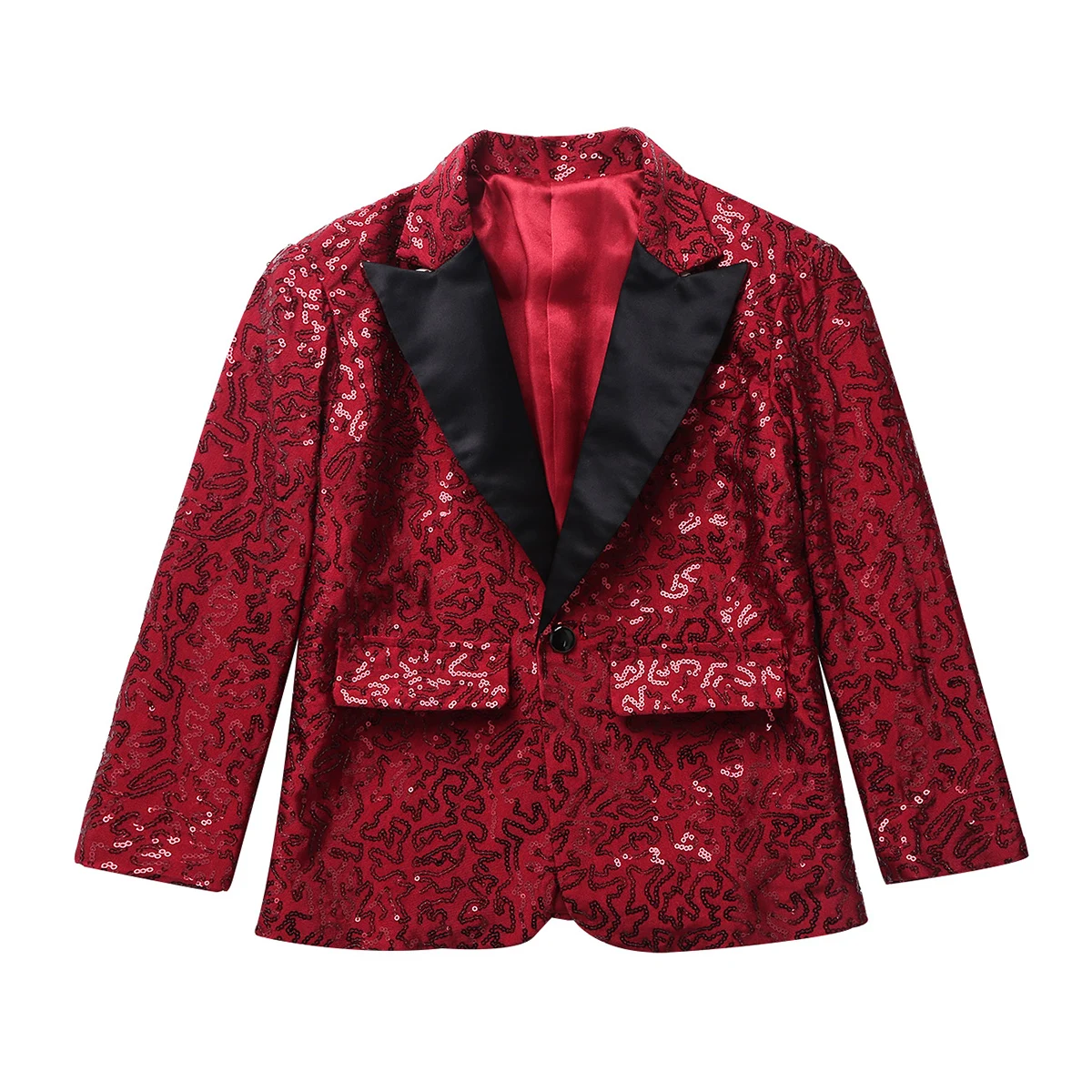 Child Boys Stage Show Blazer Long Sleeve Shiny Sequin Lapel Suit Jacket Coat Gentleman Tuxedo for Wedding Banquet Birthday Party