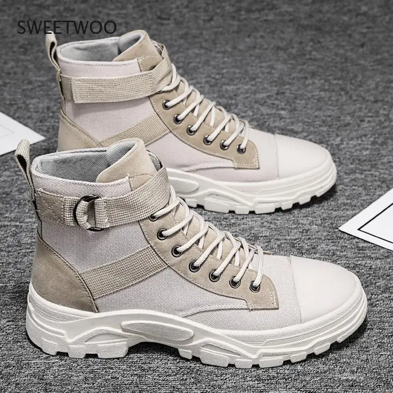 Men Ankle Boots Durable Breathable Canvas Boot for Men Comfortable Non Slip Fashion Motorcycle Boots Man Casual Autumn Shoes Man