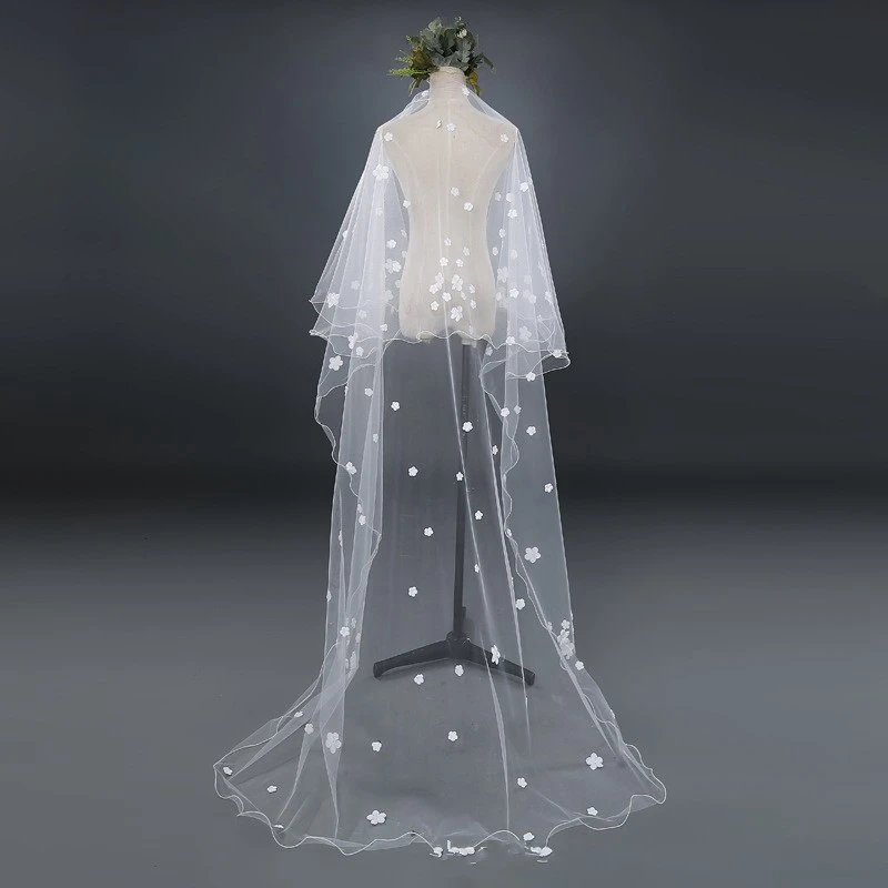 New Arrival One Layer Wedding veils with 3D Flowers Sexy Sluier bruiloft Bridal Veil Without Comb Bride wedding accessories