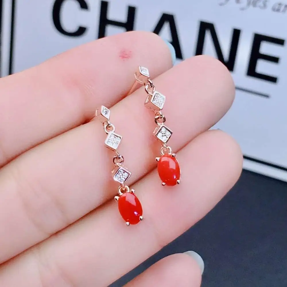 KJJEAXCMY fine jewelry natural red coral 925 sterling silver new women gemstone pendant earrings ring set support test lovely