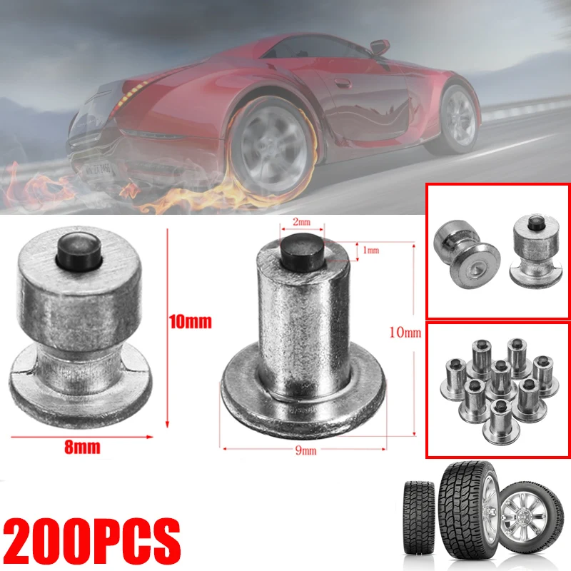 200pcs Winter Wheel Lugs Car Tires Studs 8x10mm Screw Snow Spikes Wheel Tyre Snow Chains Studs For Shoes ATV Car Motorcycle Tire