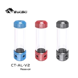 Bykski-tanque de agua acrílico con cubierta de aluminio transparente, Enfriador de agua de 3 salidas, depósito de pistola de 150/200/260mm de longitud, rojo/azul, CT-AL-V2