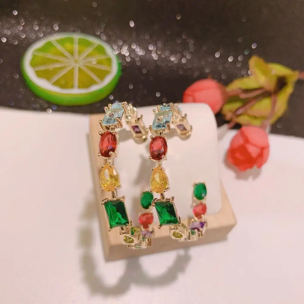 

HIBRIDE Luxury Multicolor Cubic Zirconia Big Hoop Earrings for Women Wedding Dubai Trendy Earrings boucle d'oreille femme E-814