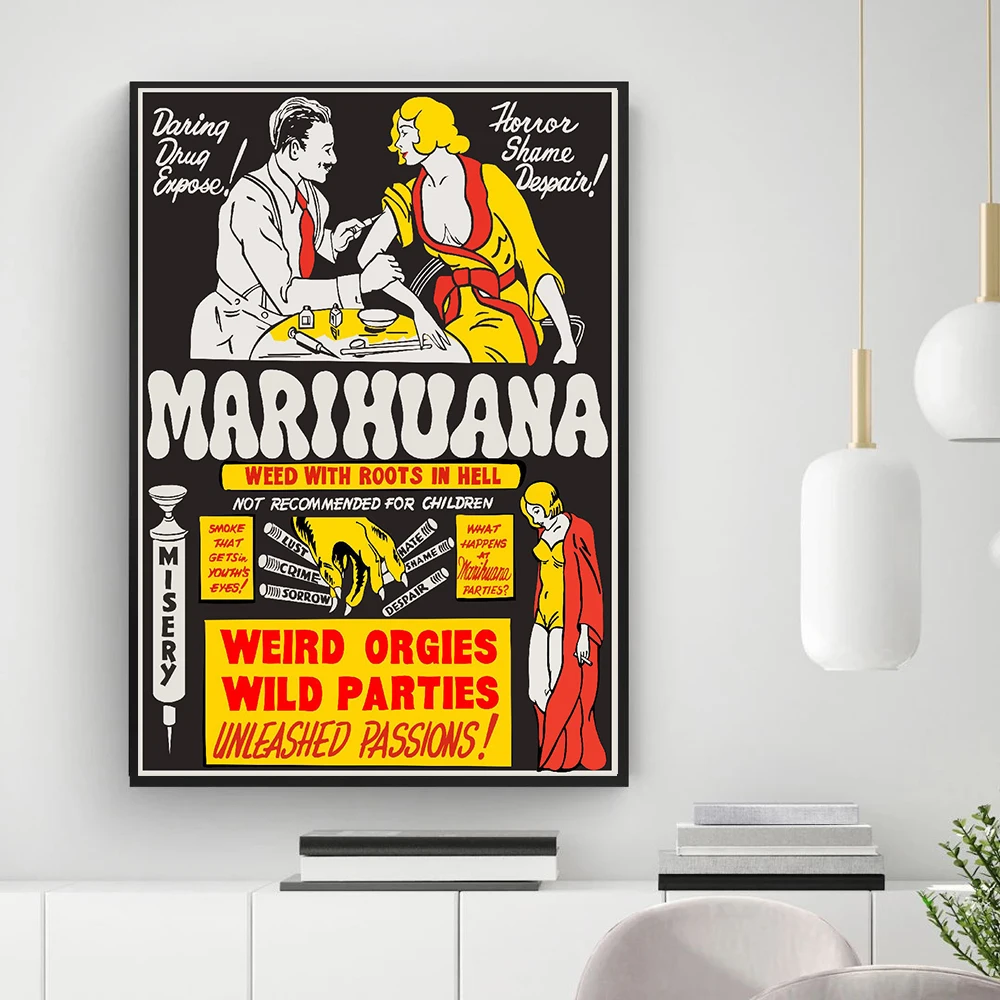 Vintage Style Reefer Madness Poster 1942 Anti Marijuana Devils Harvest The Smoke of Hell Old Fashioned Canvas Painting Wall Art