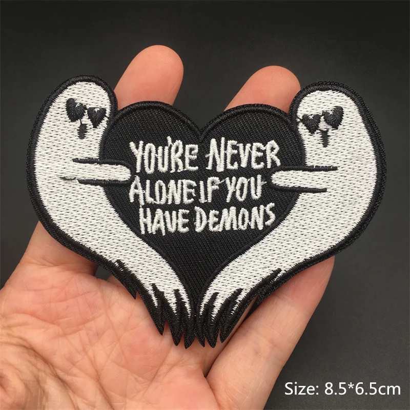 Rock Punk Patches on Clothes Clothing Thermoadhesive Patches Iron on Embroidered Patches Ghost Zipper Black and White Sewing