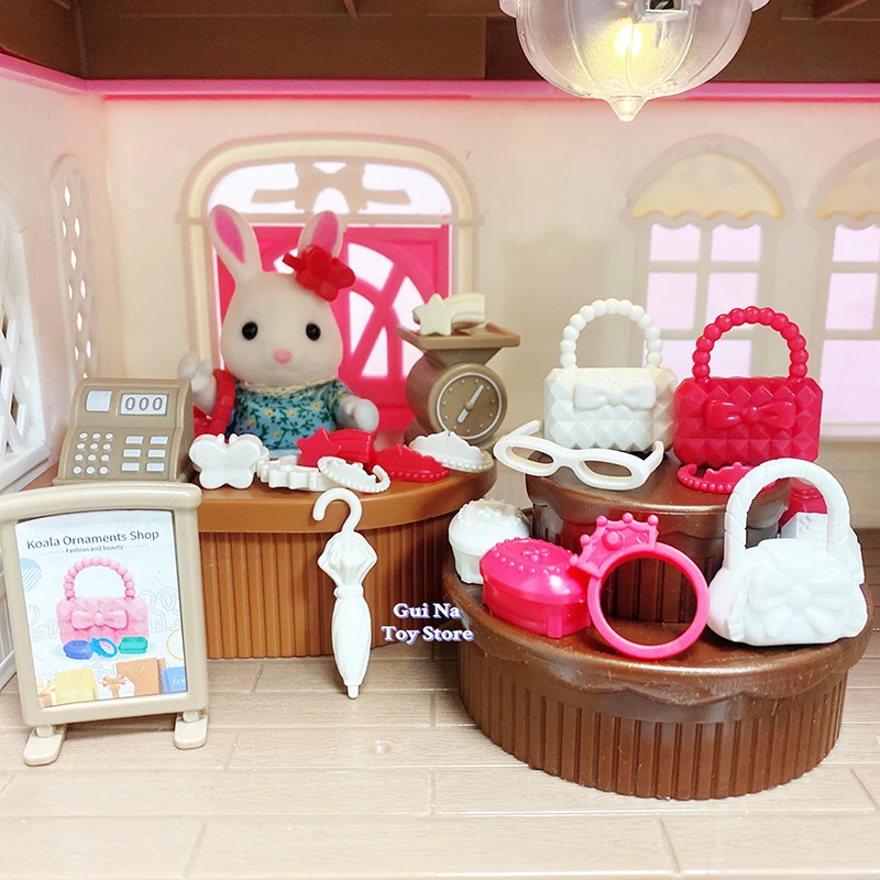 1/12 Simulation Forest Rabbit Family Dollhouse Critters Handbag Shop Furniture Accessories Toys for Girls Gifts