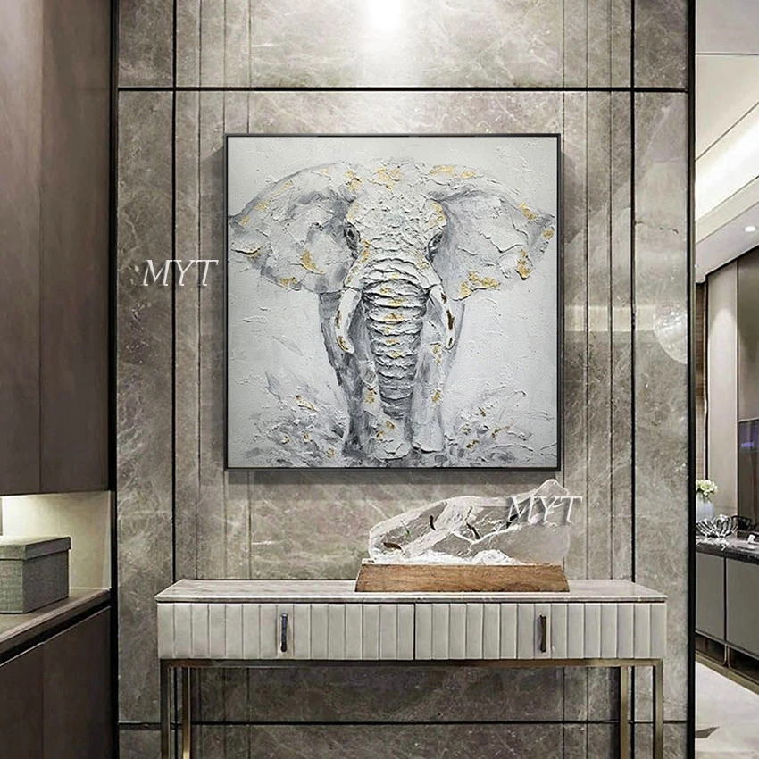 Palette Knife Artwork Elephant Animal Modern Paintings Handmade Interior House Decoration Thick Texture Wall Picture For Bedroom