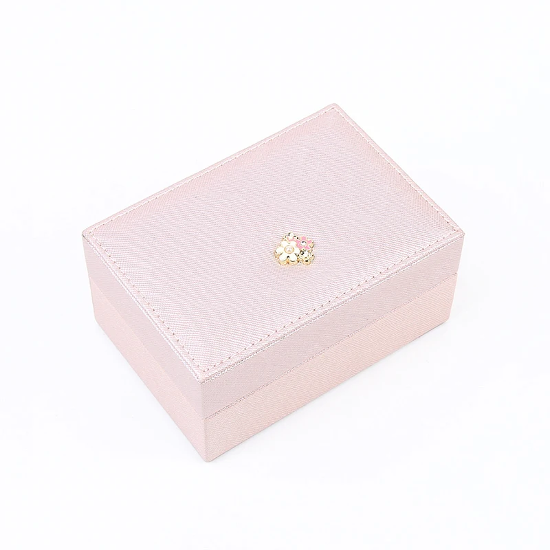 Caja de almacenamiento de joyería de cuero PU Rosa fino, caja de anillo, caja de pendientes, mini caja de joyería portátil, caja de regalo