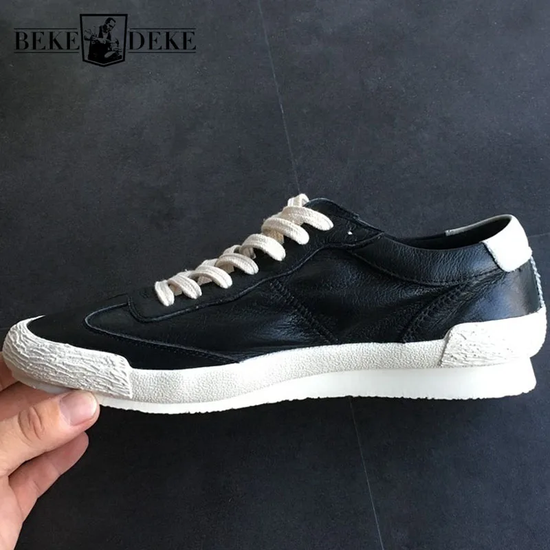 Summer Korean Real Leather Breathable Mens Casual Shoes Fashion Lace Up Round Toe Male Flat Sneakers Deportivas Hombre